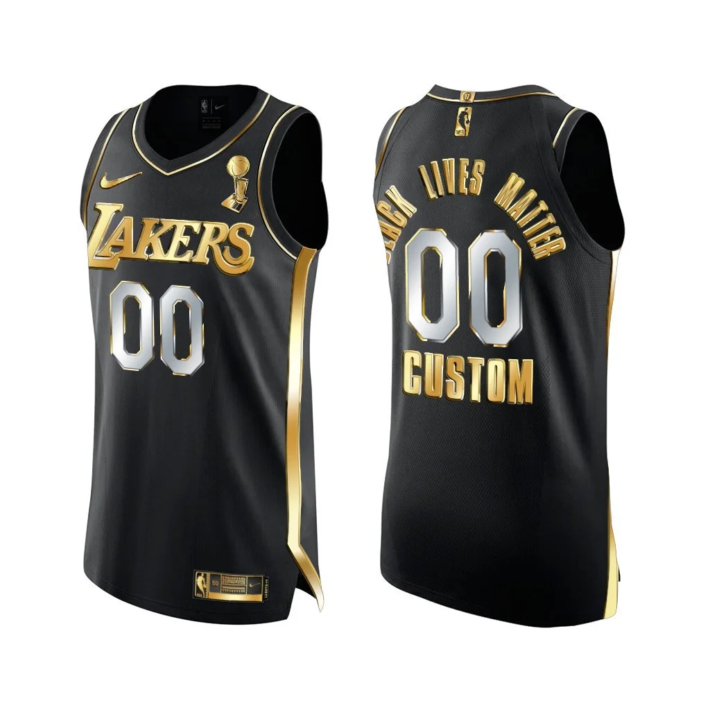 Men's Custom Los Angeles Lakers 17X Finals Champions Black Jersey Golden Edition Social justice -