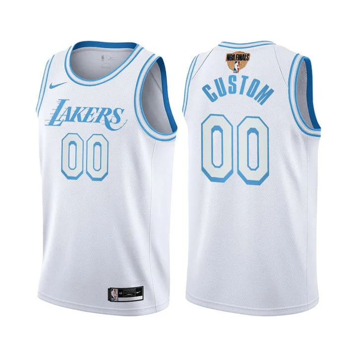 Men's Custom Los Angeles Lakers 2021 NBA Playoffs White Jersey City Edition -