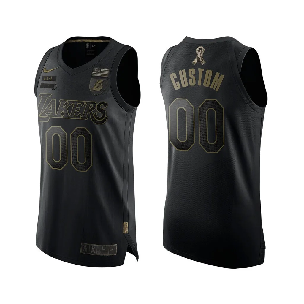 Men's Custom Los Angeles Lakers Black Salute To Service Jersey 2020 Limited -