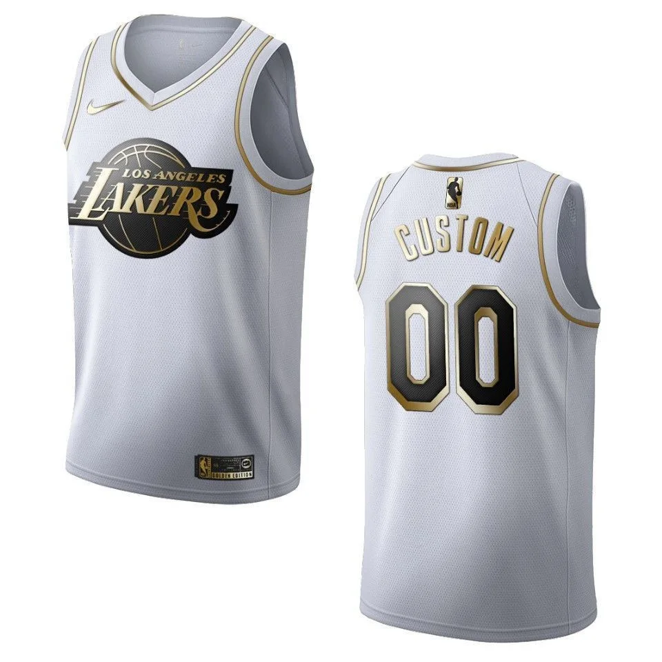 Men's Los Angeles Lakers #00 Custom Golden Edition Jersey - White -