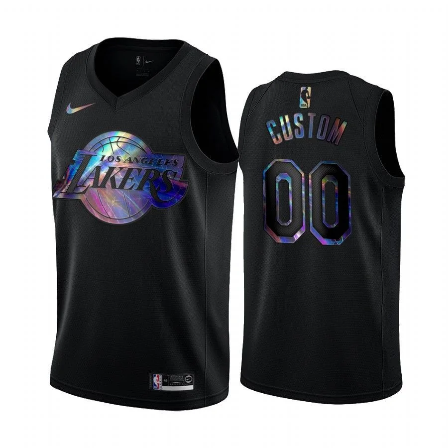 Men's Los Angeles Lakers Custom #00 Jersey Iridescent Black 2021 HWC Limited -