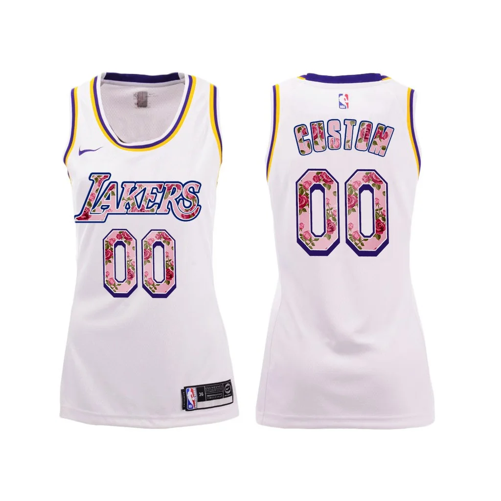 Woman's Los Angeles Lakers Custom 2021 Mothers Day White Jersey Floral Fashion -