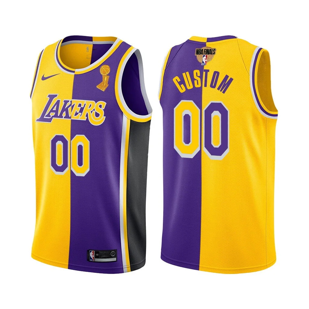 Youth's Custom Los Angeles Lakers 2020 NBA Finals Champions Purple Gold Jersey Split -