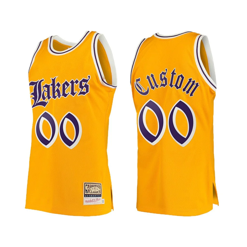 Youth's Los Angeles Lakers Custom Yellow Old English Jersey - -