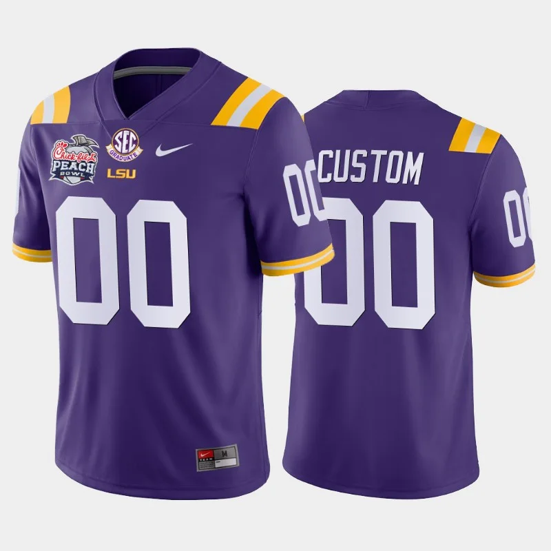 Men's College Football LSU Tigers Custom Purple 2019-20 Away Peach Bowl Champions Jersey -