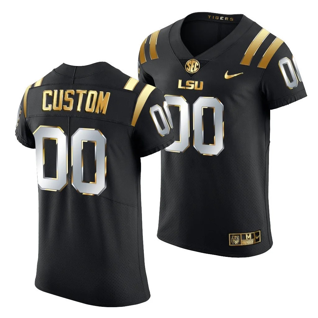 Men's LSU Tigers Custom #00 Black Golden Edition Jersey 2021-22 Elite Football -