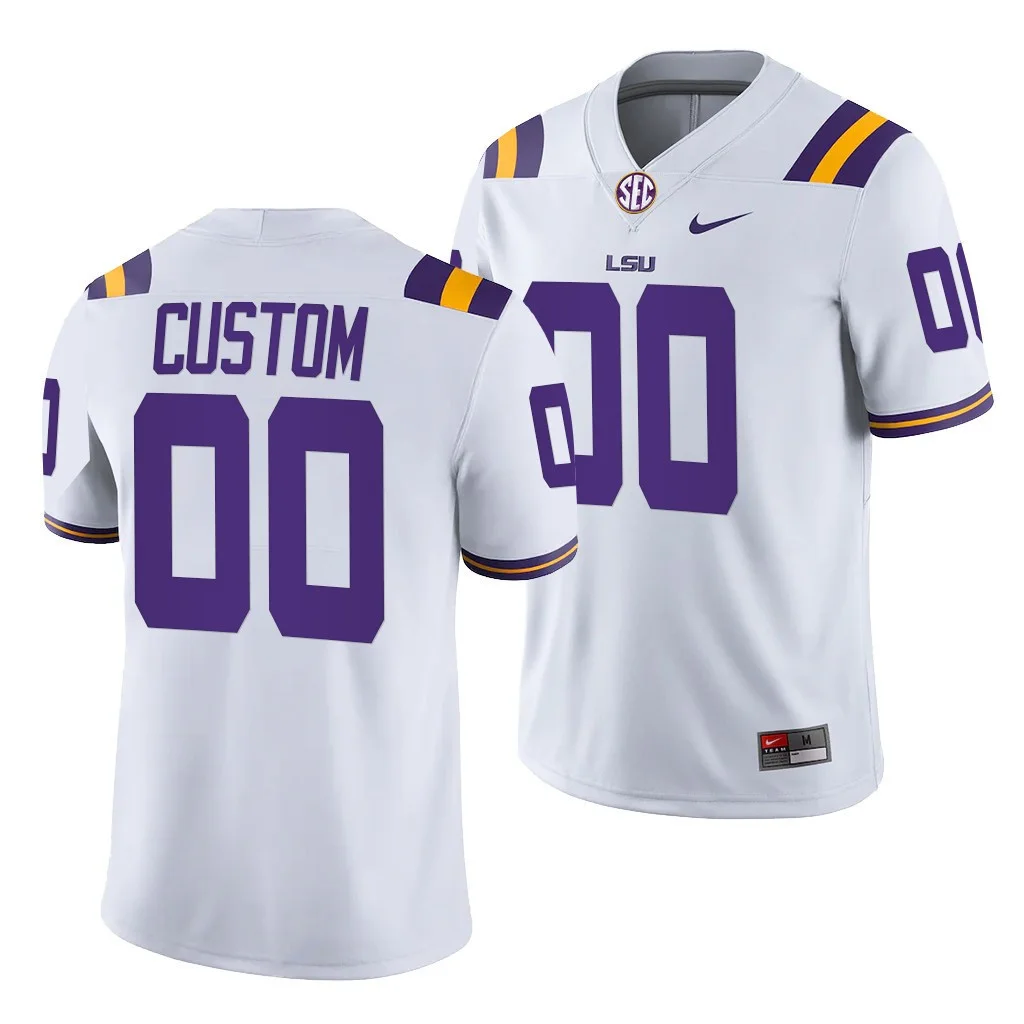 Men's  LSU Tigers Custom 00 White 2021-22 College Football Game Jersey -