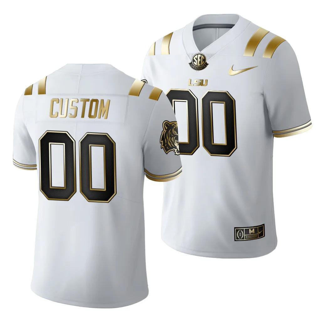 Men's LSU Tigers Custom #00 White Golden Edition Jersey 2021-22 Limited Football -