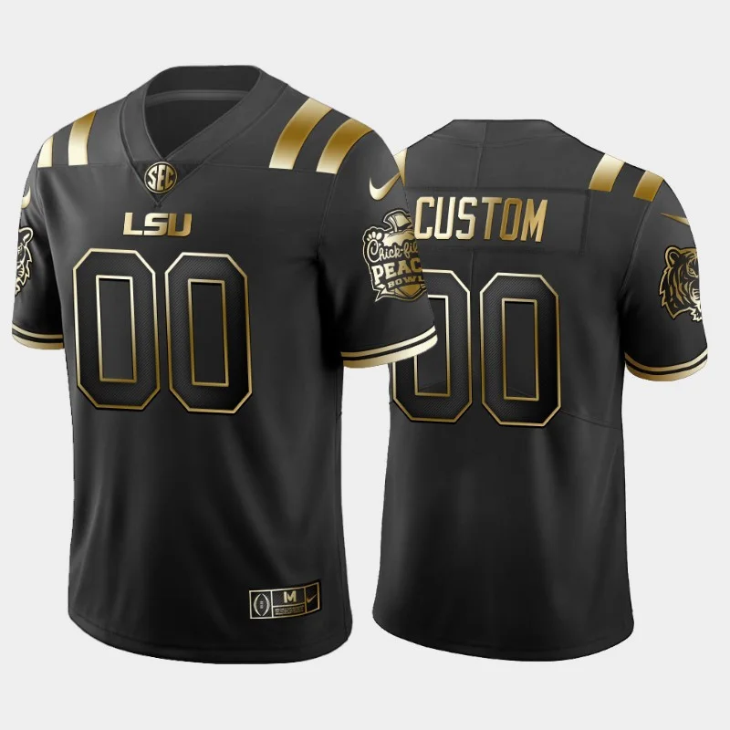 Men's LSU Tigers Custom Black 2019-20 Golden Edition Peach Bowl Champions Jersey College Football -