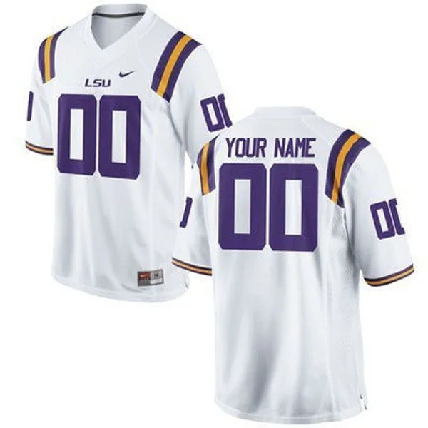 Men's LSU Tigers White Customized Football Jersey -