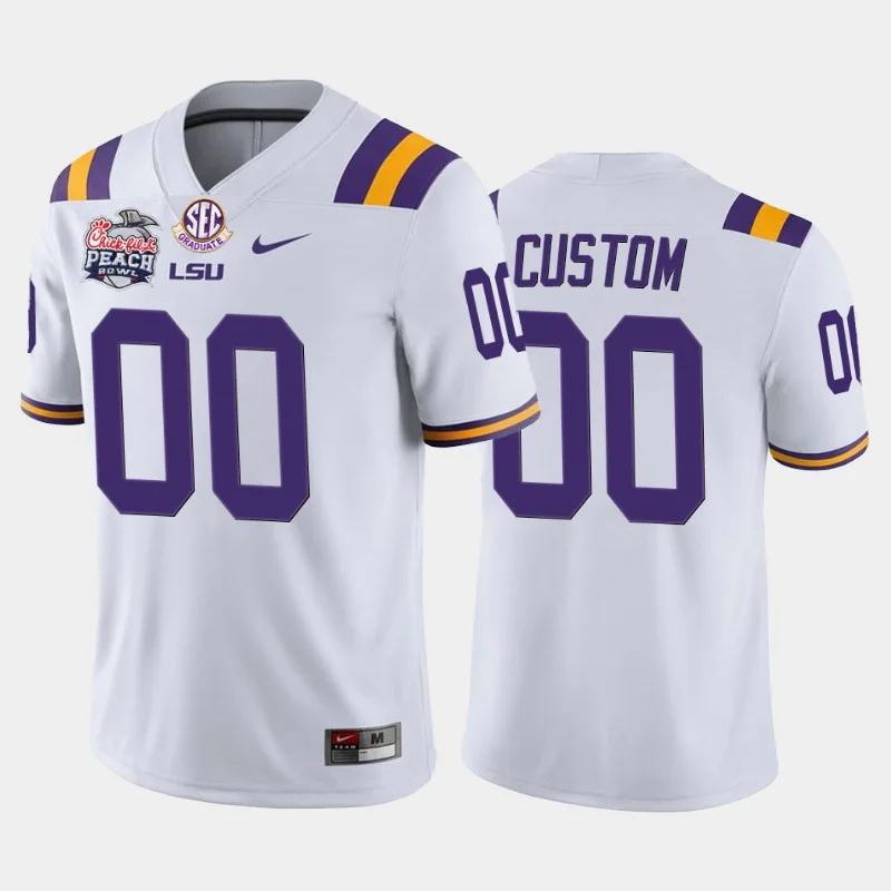 Youth's LSU Tigers Custom White 2019-20 Home Peach Bowl Champions Jersey College Football -