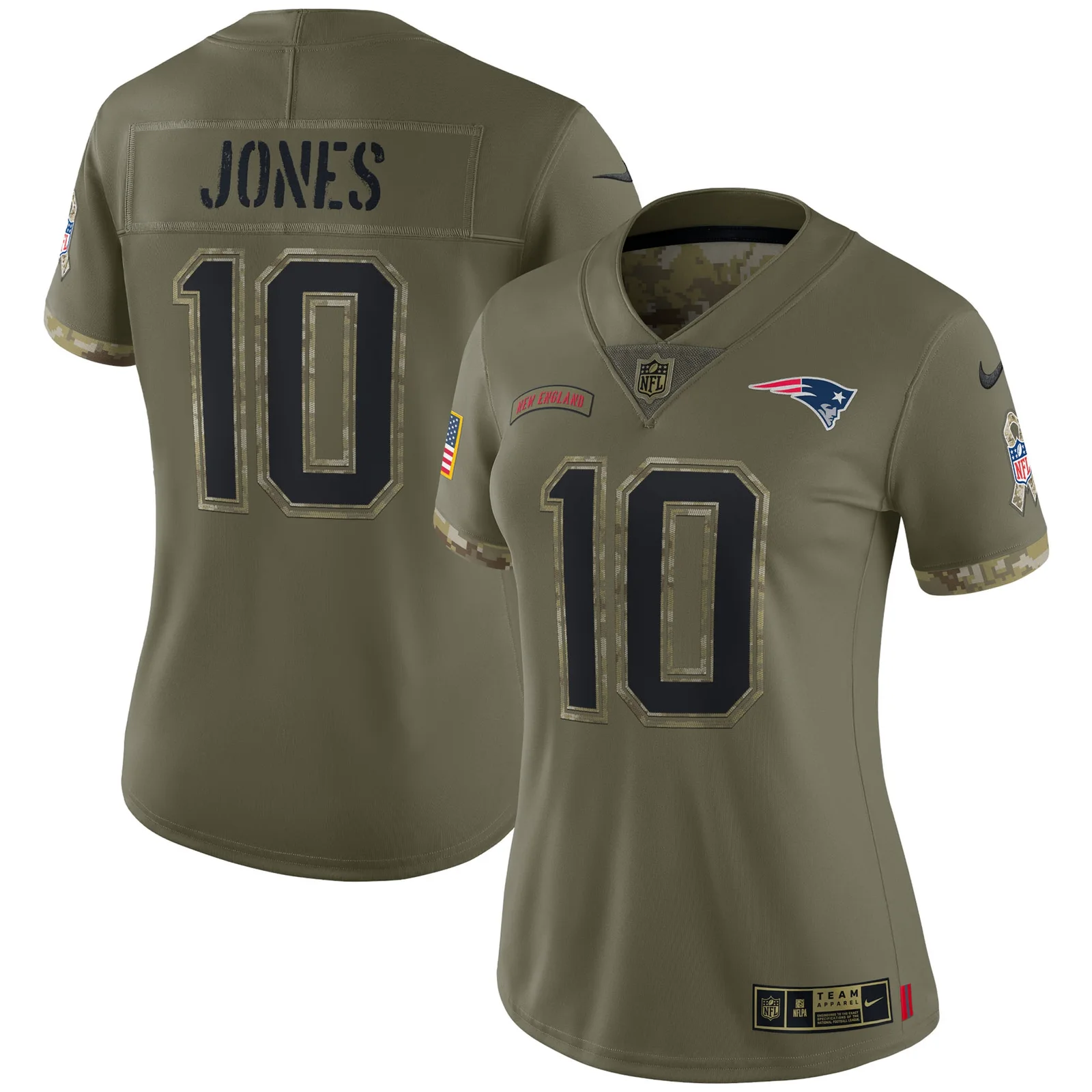 Mac Jones New England Patriots Woman's 2022 Salute To Service Limited Jersey - Olive -