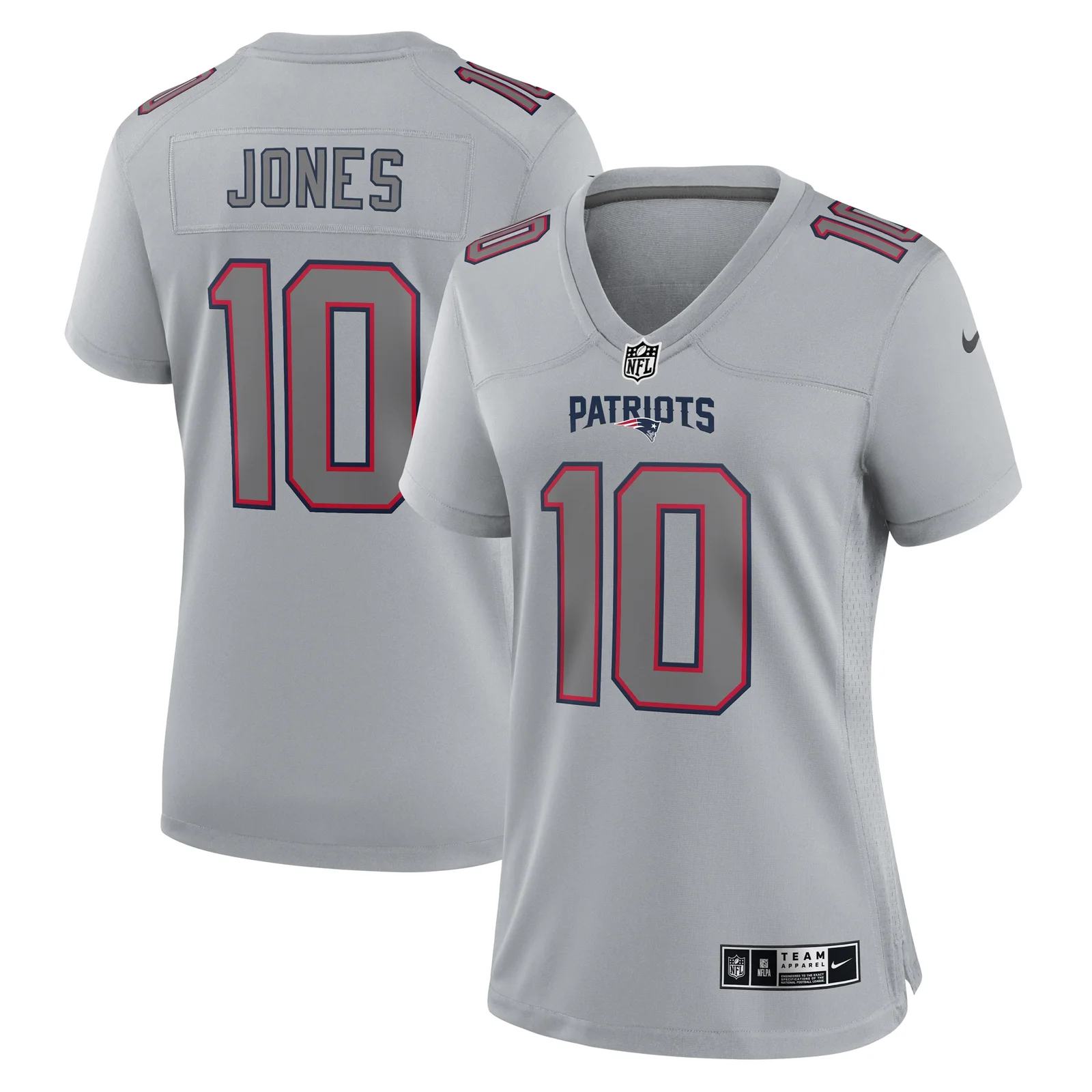 Mac Jones New England Patriots Woman's Atmosphere Fashion Game Jersey - Gray -