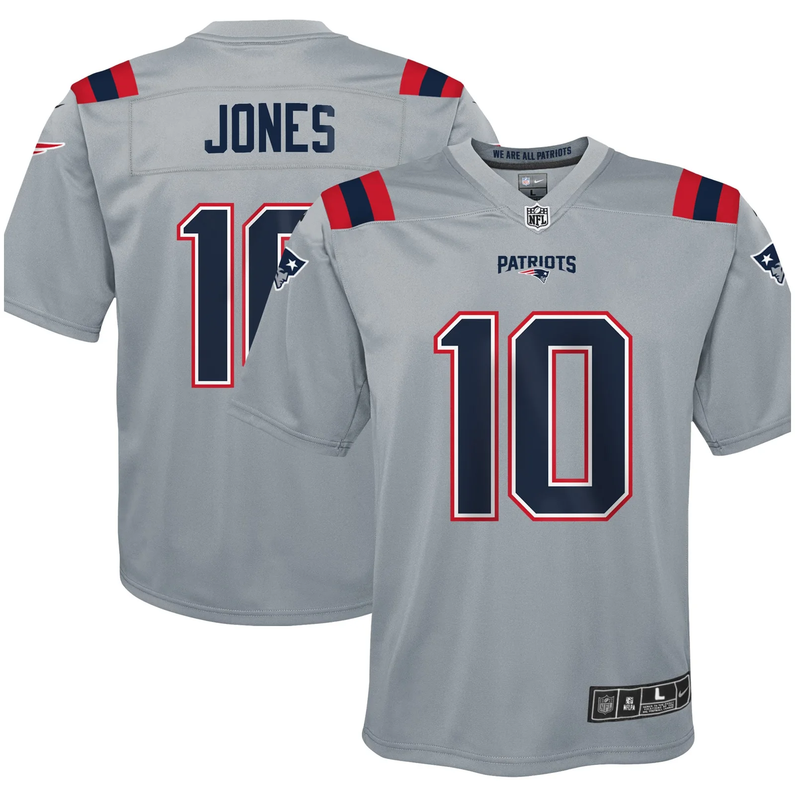 Mac Jones New England Patriots Youth Inverted Game Jersey - Gray -
