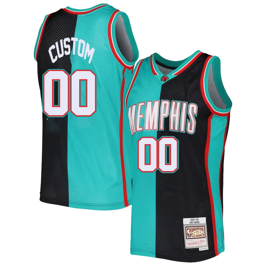 Custom Memphis Grizzlies Mitchell _ Ness Hardwood Classics 2001-02 Split Swingman Jersey - Black Turquoise -