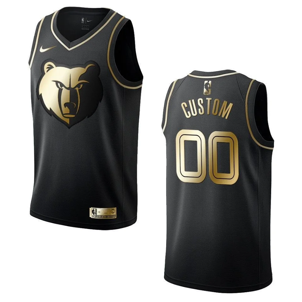 Men's Memphis Grizzlies #00 Custom Golden Edition Jersey - Black , Basketball Jersey -