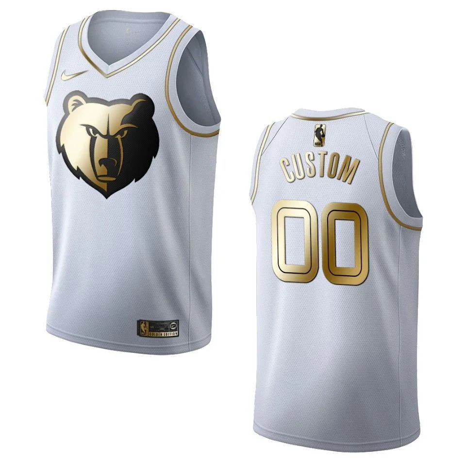 Men's Memphis Grizzlies #00 Custom Golden Edition Jersey - White , Basketball Jersey -