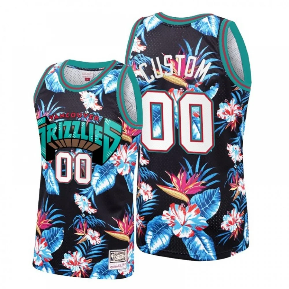Men's MEMPHIS GRIZZLIES CUSTOM #00 FLORAL FASHION BLACK JERSEY -