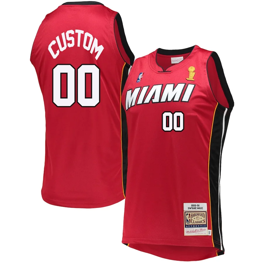 Custom Miami Heat Mitchell _ Ness 2005-06 Hardwood Classics Authentic Jersey - Red -