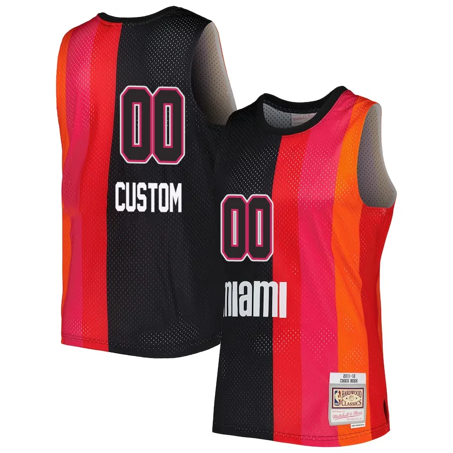 Custom Miami Heat Mitchell _ Ness Hardwood Classics 2011-12 Split Swingman Jersey - Black-Red -