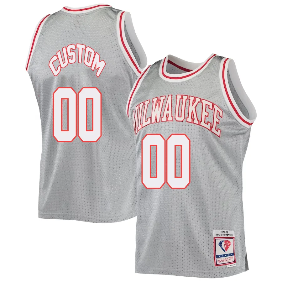 Custom Milwaukee Bucks Mitchell _ Ness 75th Anniversary 1971-72 Hardwood Classics Swingman Jerseys - Silver -