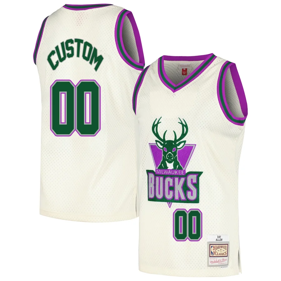 Custom Milwaukee Bucks Mitchell _ Ness Chainstitch Swingman Jersey - Cream -