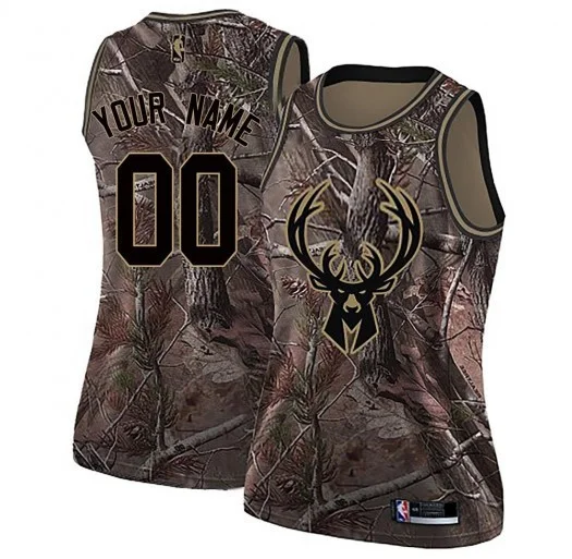 Woman's Custom Milwaukee Bucks Swingman Camo Realtree Collection Jersey -