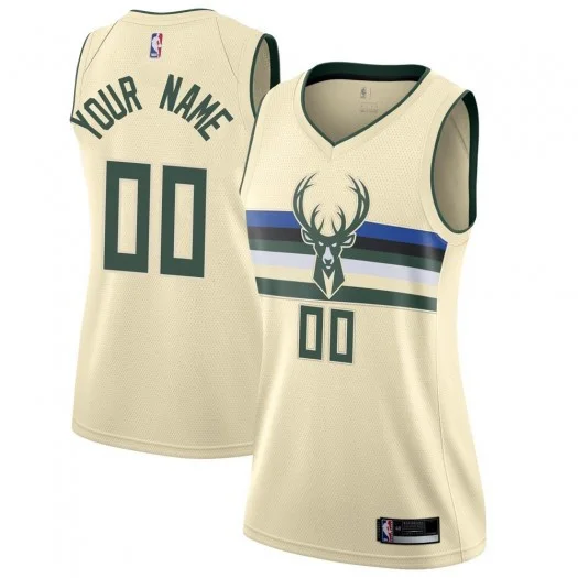 Woman's Custom Milwaukee Bucks Swingman Cream Jersey - City Edition -