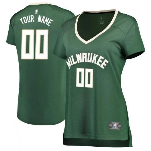 Woman's Custom Milwaukee Bucks Swingman Green Fast Break Jersey - Icon Edition -