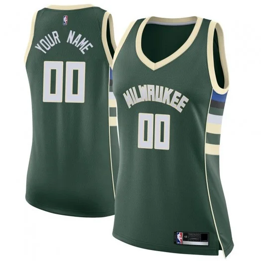 Woman's Custom Milwaukee Bucks Swingman Green Jersey - Icon Edition -