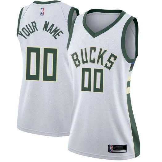 Woman's Custom Milwaukee Bucks Swingman White Jersey - Association Edition -