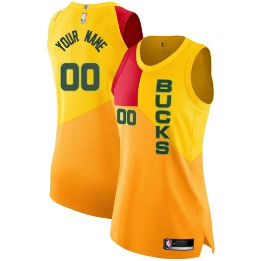 Woman's Custom Milwaukee Bucks Swingman Yellow 2018/19 Jersey - City Edition -