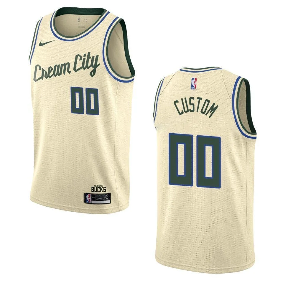 Youth's 2019-20 Milwaukee Bucks #00 Custom City Edition Swingman Jersey - Cream -