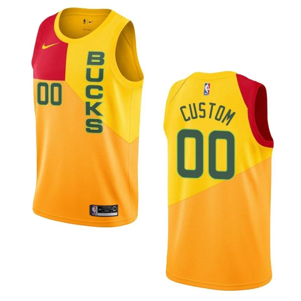 Youth's 2019-20 Milwaukee Bucks #00 Custom City Edition Swingman- Yellow Jersey -