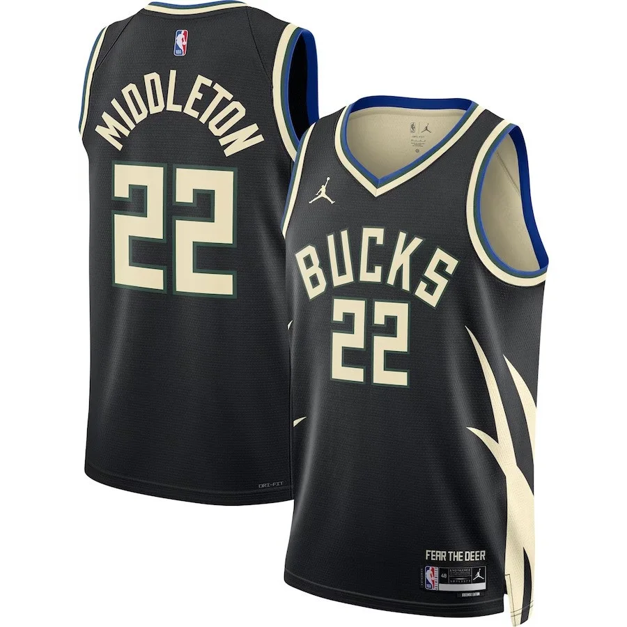 Youth's Khris Middleton Milwaukee Bucks 2022/23 Statet Edition Swingman Jersey - Black -
