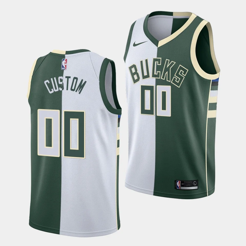 Youth's Milwaukee Bucks Custom #00 Split Association &amp; Icon White Green Jersey - -