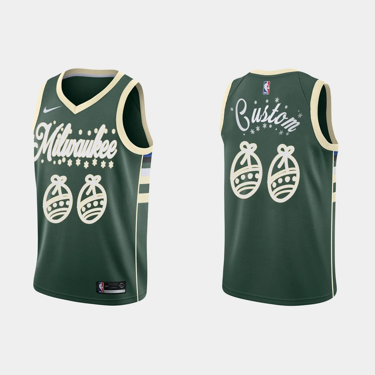 Youth's Milwaukee Bucks Custom No.00 Santa Clause Jersey Green Christmas Gift for -
