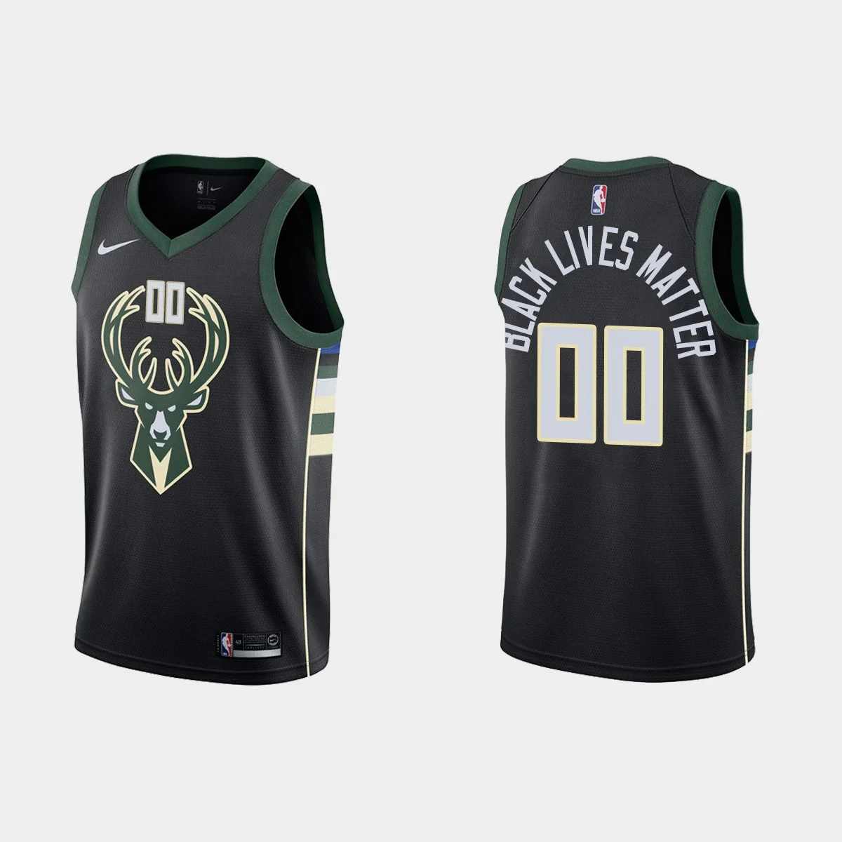 Youth'sMilwaukee Bucks #00 Custom Statet Black Lives Matter Jersey - Green -