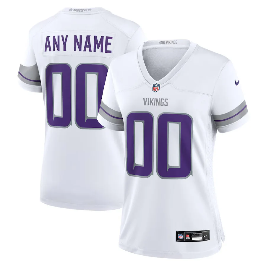 Custom Woman’s Minnesota Vikings White Alternate Game Jersey 2024