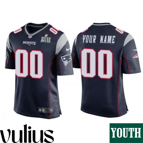 Customizable Patriots Jersey, Navy Youth's Jersey, Super Bowl LII Bound Game Jersey -