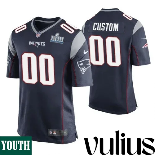 Customizable Patriots Jersey, Navy Youth's Jersey, Super Bowl LIII Game Jersey -