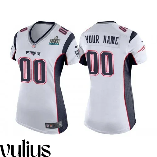 Customizable Patriots Jersey, White Woman's Jersey, Super Bowl LII Bound Game Jersey -