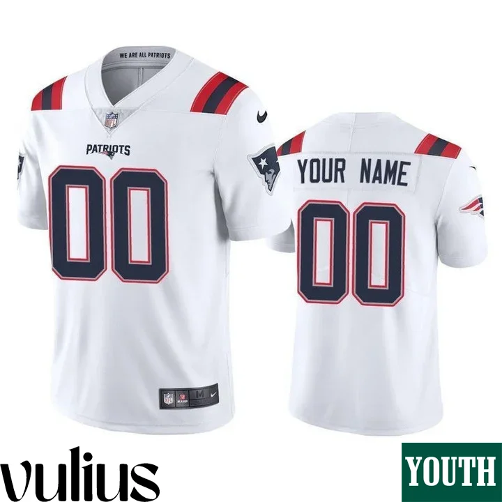 Customizable Patriots Jersey, White Youth's Jersey, 2020 Vapor Limited Jersey -
