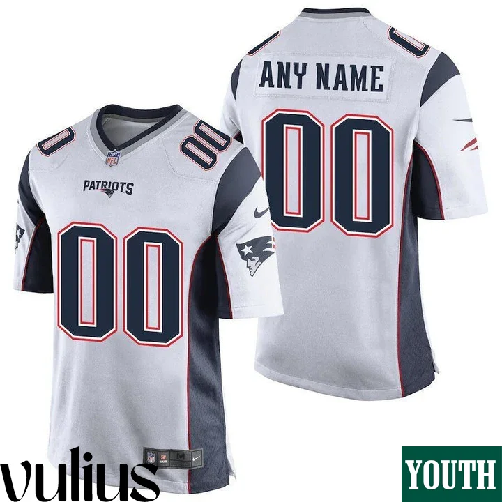 Customizable Patriots Jersey, White Youth's Jersey, Road Game Jersey -