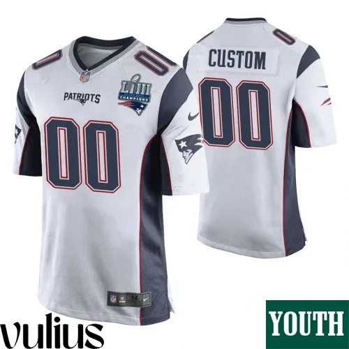 Customizable Patriots Jersey, White Youth's Jersey, Super Bowl LIII Champions Jersey -