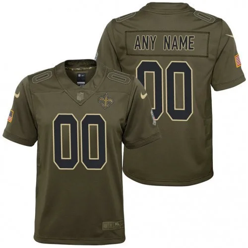 Saints Custom Jersey for Youth New Orleans Saints Olive 2017 Salute to Service Game Customized Jersey -