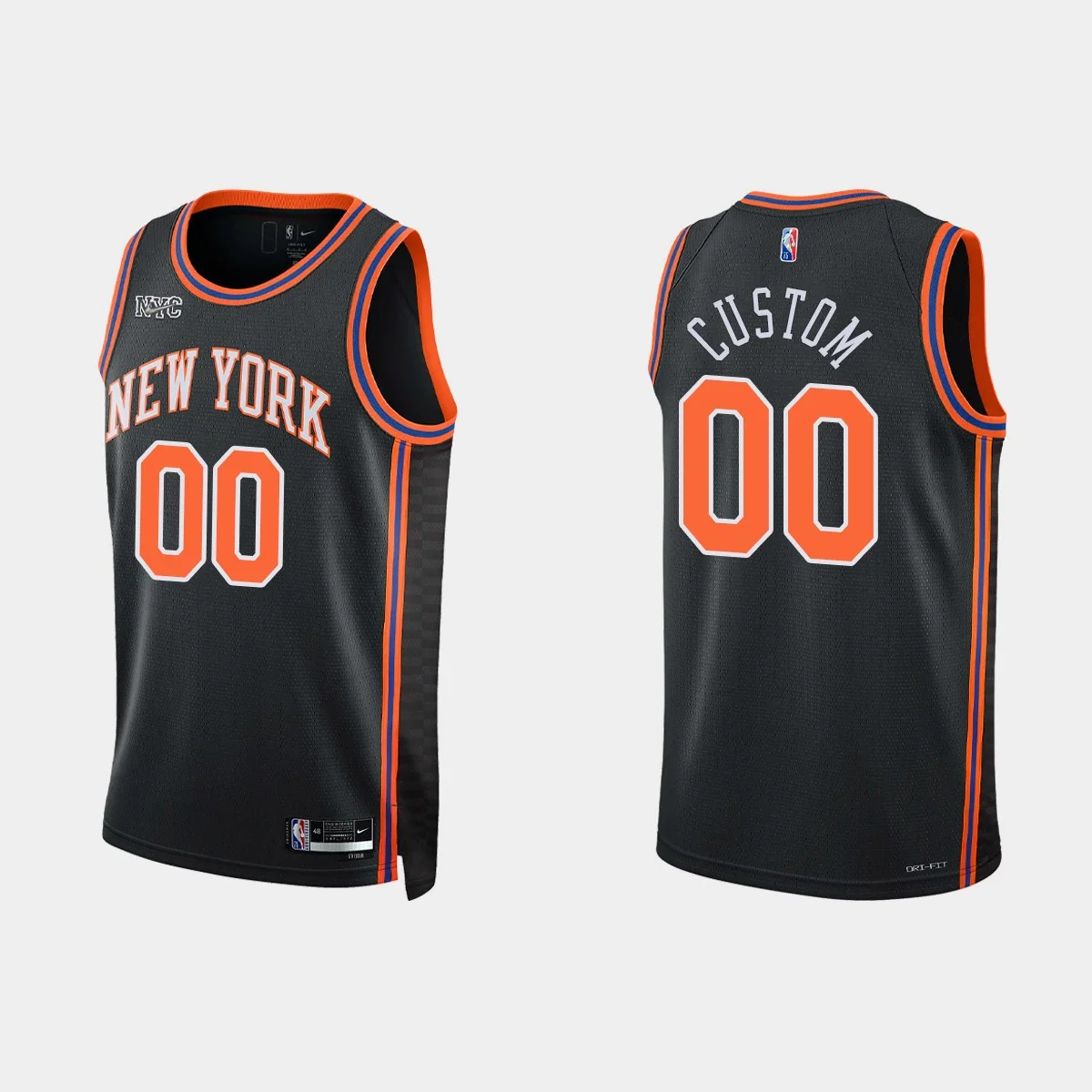 Youth's New York Knicks #00 Custom 2021-22 NBA 75th Anniversary City Black Jersey - -