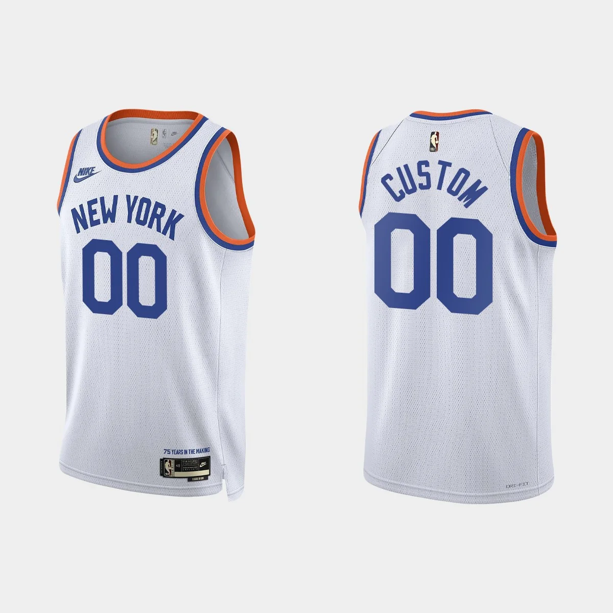 Youth's New York Knicks Custom #00 2021/22 Classic Edition Year Zero 75th Anniversary White Jersey -