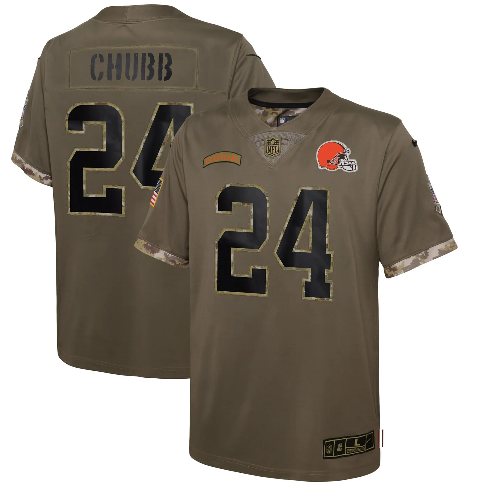Nick Chubb Cleveland Browns Youth 2022 Salute To Service Player Limited Jersey - Olive -