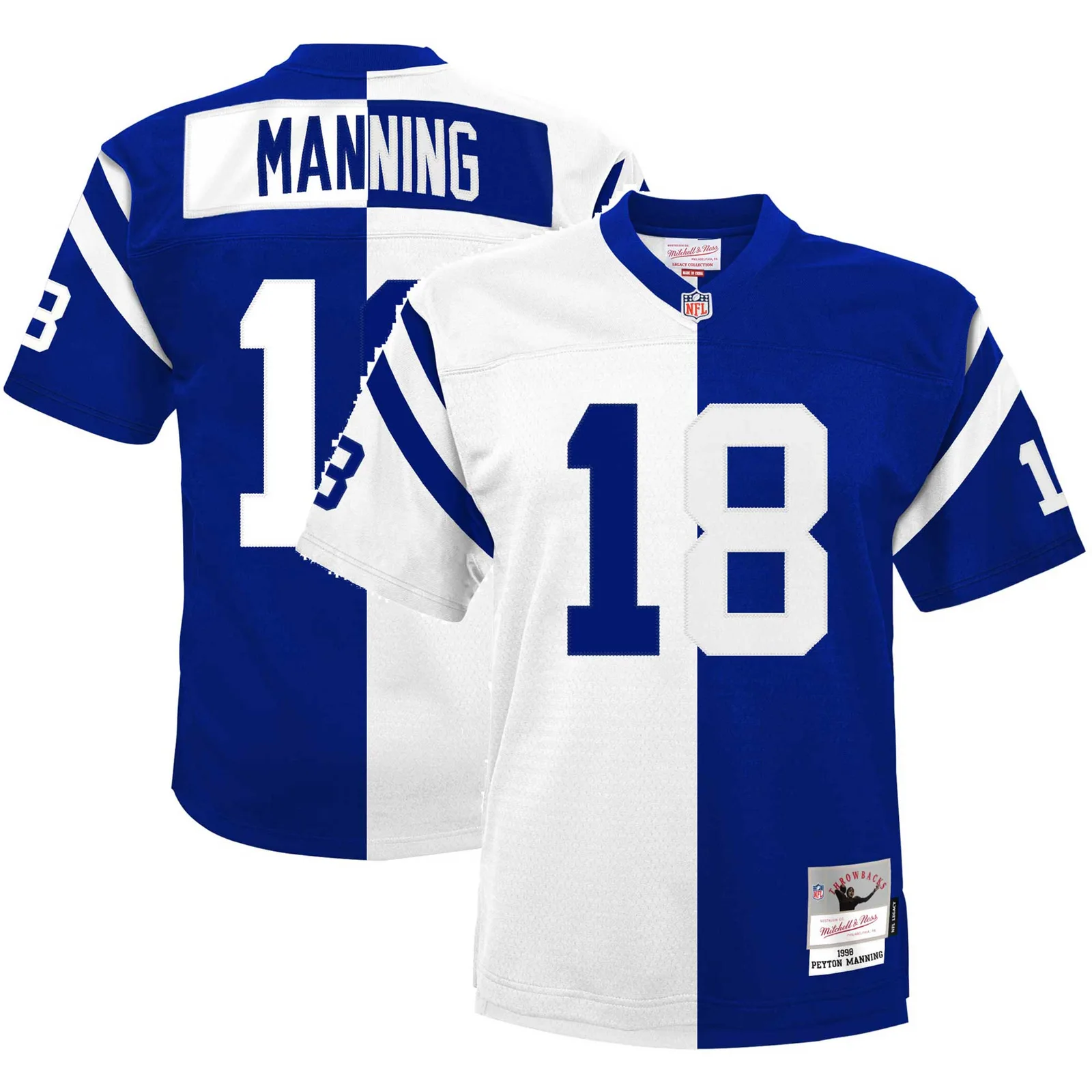 Peyton Manning Indianapolis Colts Mitchell &amp; Ness Youth Split Legacy Jersey - White/Royal -